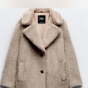 Zara Tan Teddy Jacket Plush Oversized Sherpa